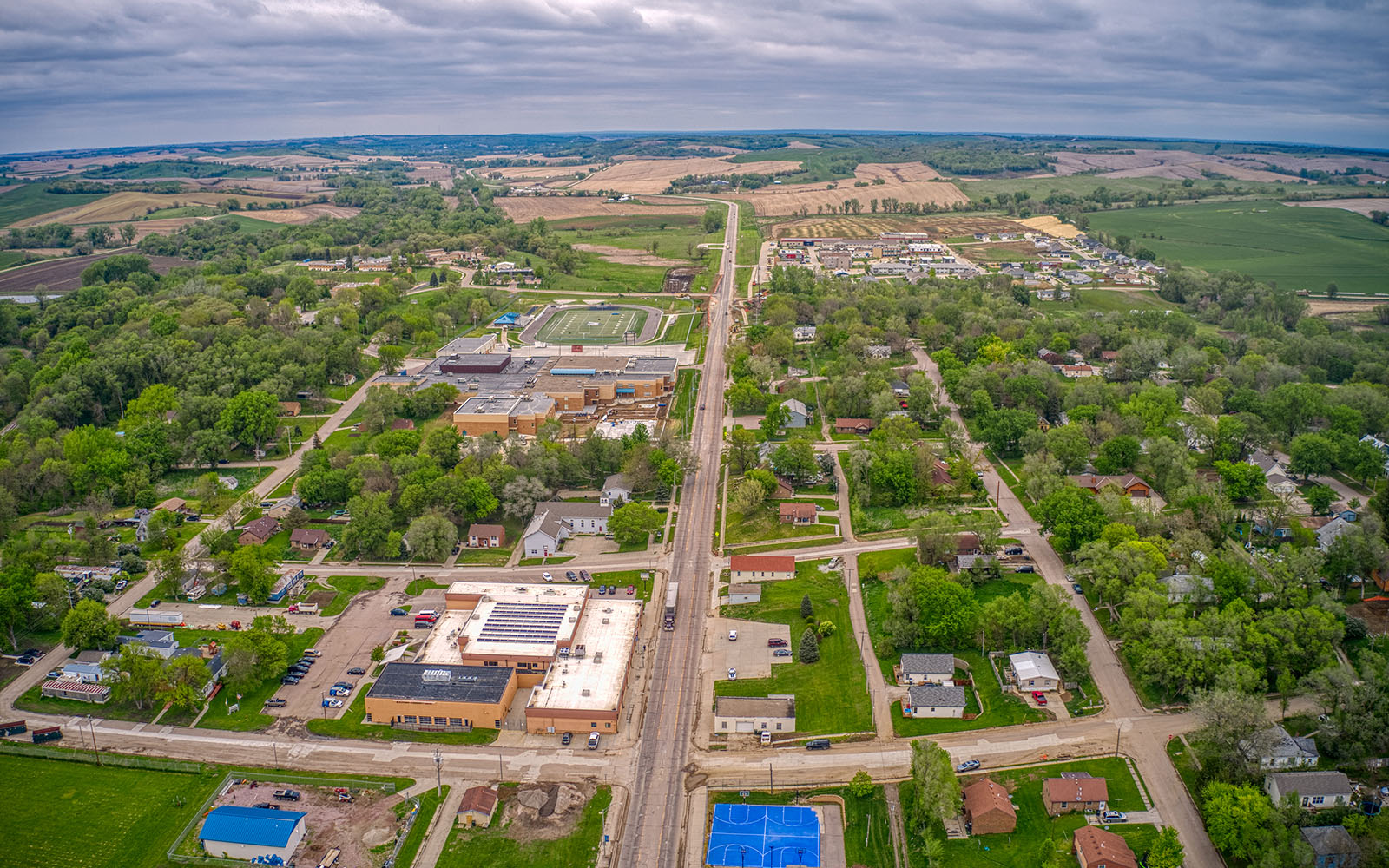 Aerial photo of Winnebago, Nebraska, home to the tribal council offices of the Winnebago Tribe of Nebraska