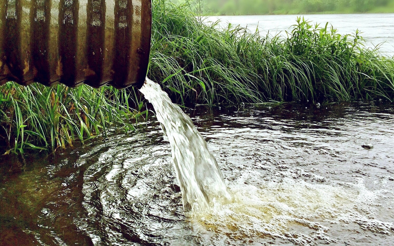 Water rushing from a pipe into a water body