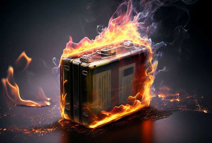 Photo a battery pack engulfed in flames