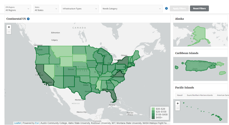 Screen capture of the Needs Dashboard show casing the United States.