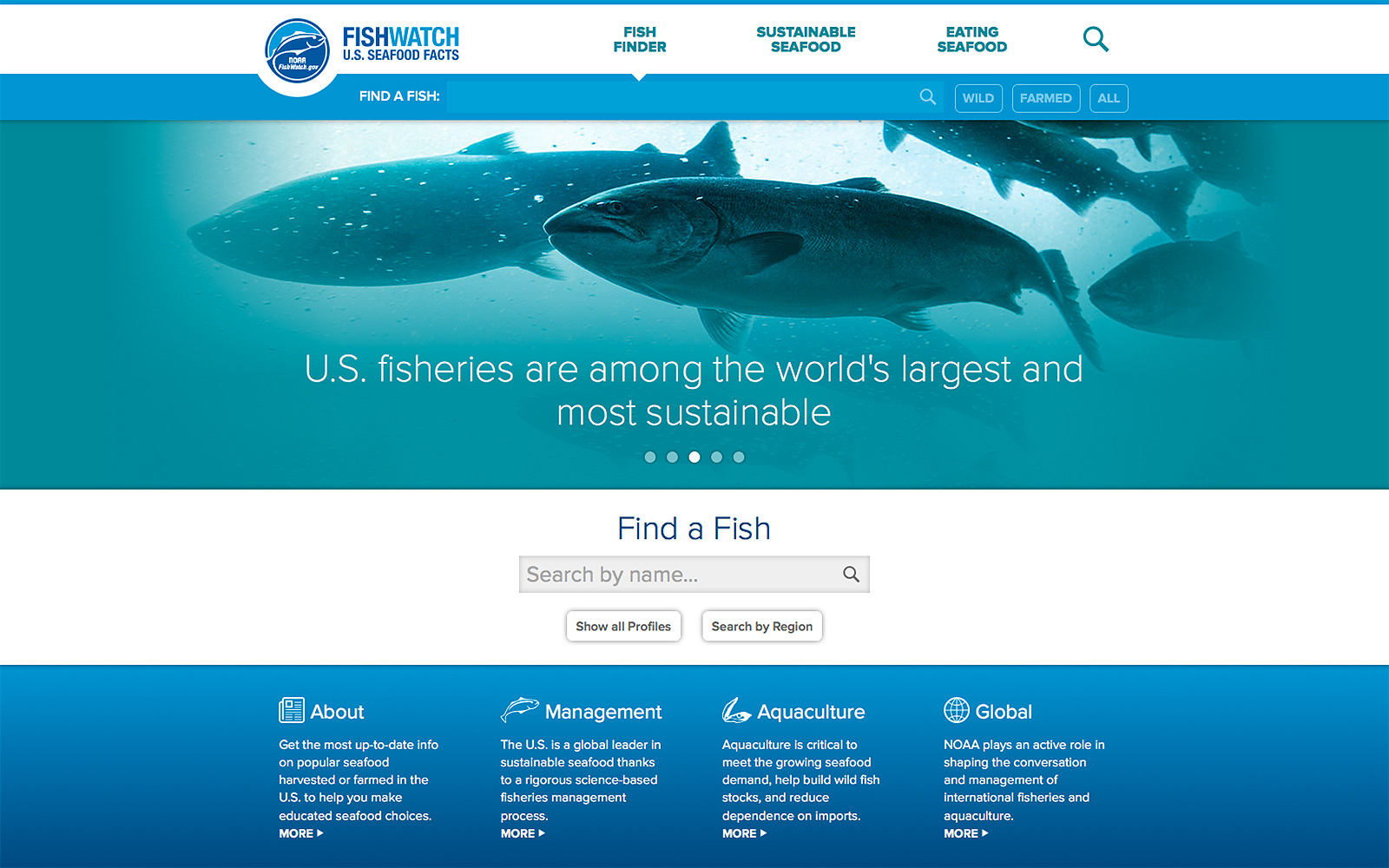 Screenshot of NOAA's FishWatch website homepage